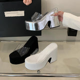 Summers Chunky Women Slippers Fashion Elegant PVC Transparent Platform Wedges Heel Slides Ladies Casual Outdoor Beach Sandalias