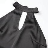 2026 Summer Women Satin Sleeveless Tops Solid Color Open Back Slim Fit Vest Party Daily Halter Cut Out Blouse Fashion