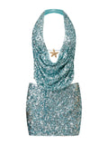 Summer Women Party Evening Sequins Outfits Backless Halter Low Cut Vest and Pencil Skirt Sets Y2K Aesthetic Clothes