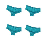 4Pcs/Set Women's Swim Fabric Lace Briefs Seamless Mid Waist Panties Solid No Show Underwear Cotton Gusset Plus Size 4XL
