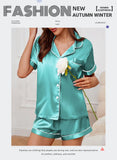 Women's Sleepwear Silk Satin Pajamas Set Button-Down Pyjama Shorts Suit Pijama Femme Loungewear Pj Sets Solid Color Home Clothes