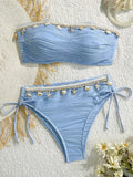 XS - XL Bandeau Wrinkled High Cut Bikini Women Swimwear Female Swimsuit Two-pieces Bikini Set Shell Bather Bathing Suit Swim