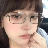 Men Y2K Harajuku Small Square Frame Glasses Women Retro Metal Eyeglasses Clear Reading Spectacle Blue Light Blocking Eyewear