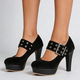 2026 Big Size 33-43 Retro Black Office Lady Buckle Strap Mary Janes Platform Pumps Elegant Red 10.5cm High Heels Shoes Women
