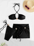 With Skirt Halter High Cut Strappy Bikini Female Swimsuit Women Swimwear Three-Pieces Bikini Set Bather Bathing Suit Swim V6398
