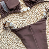 Sexy Shiny Halter High Leg Cut Bikini Women Swimwear Female Swimsuit Two-Pieces Bikini Set Padded Bather Bathing Suit Swim V6601