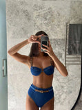 2025 Denim Bikini Set Cowgirl Style with Leather Straps Metal Buckles Perfect for Pool Parties Summer Getaways Poolside Glamour
