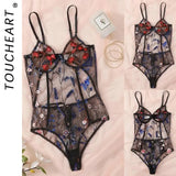 Toucheart Sexy Lingerie Embroidery Underwear Hollow Lace One-piece Suspender Nightgown Transparent Porn Sexy Female Lingerie New