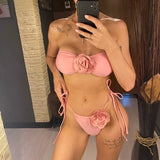 14 Colors 3D Flowers Bandeau High Cut Bikini Female Swimsuit Women Swimwear Two-Pieces Bikini Set Bather Bathing Suit Swim V5265