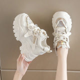 Breathable Chunky White Sneakers for Women Fashion Laser Thick Bottom Vulcanize Shoes Woman 2025 Lace Up Platform Running Shoes