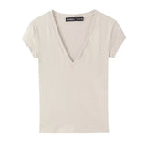 Women's Short-Sleeve Slim-Fit Simple V-Neck T-Shirt Colors Women V Neck Slim Fit Short Sleeve T Shirt Casual Top For Summer K1LO