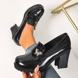 Crystal Butterfly High Heels Loafers Women Plus Size 42 Slip On Platform Pumps Woman Fashion Chunky Heel Pu Leather Shoes Ladies