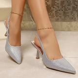 All-Match Silvery Elastic Band Pumps Heels for Women Party Pointed Toe Plus Size Woman High Heels Fashion Bling Pumps Female