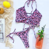 Sexy High Cut Leopard Bikini Women Thong Swimwear Female Swimsuit Two-pieces Bikini set Lace Up Bather Bathing Suit Swim Lady