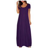 Casual Dresses For Teens Fashion Clothes Women Leisure Solid Color V Neck Short Sleeve Long Dress Casual Loose Sundress 2025