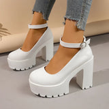 Black Super High Heels Mary Jane Shoes Women Plus Size 42 Chunky Platform Pumps Woman Ankle Buckle Party Wedding High Heel Shoes