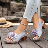 Summer Flower Decor Thick Heeled Sandals Women Plus Size 43 Lightweight High Heel Sandals Woman Back Strap Peep Toe Sandles 2026