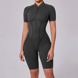 Summer Zipper Short Sleeve Yoga Jumpsuit Women Outerwear Sports Fitness Hip-lifting Backless One-piece Workout Gym Tracksutis