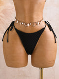 Sexy Black 3D Flower Holiday Bikini Set 2026 Women Drawstring Side Knitted Cover Up 3 Piece Swimsuit Beach Bathing Suit Swimwear