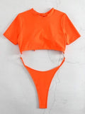 XS - L Mini Micro Thong Short Sleeve One Piece Swimsuit Women Female Swimwear Cut Cut Monokini High Cut Bathing Suit Swim Lady