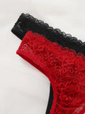 Sexy And Charming Women's Underwear Ultra-Thin Full Lace Thong 3 Pcs black blue And Red Can Be Paired With A  Lingerie 363-3