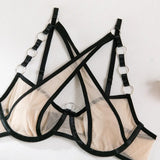 Toucheart Sexy Floral Embroidery Underwear Steel Ring Bra Lace Mesh Sexy Webbing Hollow Waistband Hanging Erotic Lingerie Suit