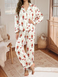 Women’s 2025 Christmas Pajamas Set Long Sleeve Oversized Button Down Shirt and Long Pants Two Pieces Loungewear