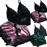 Sleepwear Womens Sexy Pajamas Set Lace Nachtkleding Lingerie Sleeveless V-Neck Tops and Shorts Sets Nightwear Loungewear