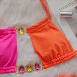 2026 Leopard Rhinestone Jewelled Bikini Women Hollow out Swimsuit female Thong Swimwear Diamond Bikini Set Halter Bathing Suit