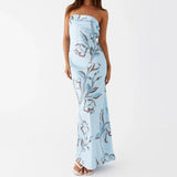 Women's Summer Sleeveless Strapless Long Dress Stylish Floral Print Sleeveless Tube Bodycon Dresses