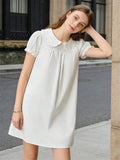 Women Casual White Mini Dress Short Sleeve Doll Collar Loose Shirt Dress 2026 Summer Retro Streetwear