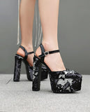 Women Platform Pointed Sandals 15.5CM/6Inch Summer Model Show Sequin Heels Europe and America Nightclub Party Large Size Shoes