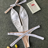 2025 Deep V Female Halter Swimwear One Piece Swimsuit Women Backless Monokini High Cut Wrap Around Bathing Suit Swim Bodysuit