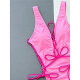 Deep V Neck Lace Up High Leg Cut Women Swimwear One Piece Swimsuit Female Wrap Around Monokini Bather Bathing Suit Swim K4719