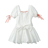 Foridol Bowknot White Summer Women's Dresses 2025 Square Collar Cotton Hollow Out Short Dress New in Vintage Beach Dress