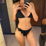 3D Flowers Halter Wrinkled Brazilian Bikini Women Swimwear Female Swimsuit Two-Pieces Bikini Set Bather Bathing Suit Swim V5559