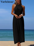 Solid Hollow Out Sleeveless Crochet Knitted Tunic Beach Cover Up Cover-ups Beach Dress Beach Wear Beachwear Female Women V7642