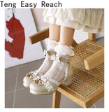Women's White Pink Bowknot Single Sandals Ruffles High Heels Girls Student Mary Janes Lolita Party Dress Shoes Size 32-48 French