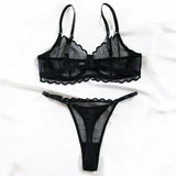 Toucheart Sexy Lingerie Suit for Women Lace Mesh Ultra-thin Underwear Comfortable Bra Set with Steel Rings Hollow Out Underwear