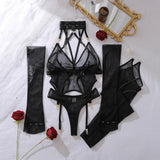Toucheart Erotic Lingerie Fashionable and Comfortable Mesh See-through Bodyshaping Adjustable Sexy Underwear Split Five-pieceset