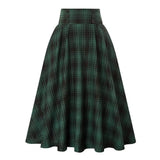 High Waist A-Line Skirt Women Midi Skirt Plaid Print Large Hem Design Autumn Winter Skirt Streetwear