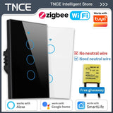 TNCE Tuya US Switch WIFI or Zigbee need/No Neutral Wire Require 1/2/3/4 Gang Smart Touch controller Voice With Alexa Google Home