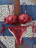 Shiny PU Leather Underwired Bra Cup Bikini Women Swimwear Female Swimsuit Two-pieces Bikini Set Push Up Bathing Suit Swim Lady