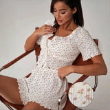 Women's Sleepwear Summer Sexy Hollow Women Pajamas Shorts Set Short Sleeve Cotton Pajamas Breathable Comfortable Homewear Set