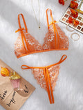 Orange Lace Contrast Set For Women Bra Thongs Sets Summer Female Underwear Matching Suit