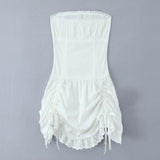 Foridol White Cotton Summer Women's Dress 2025 Off Shoulder Strapless Mini Beach Dress Casual Flower Embroidery Drawstring Dress
