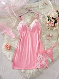 Light Purple Women Nightdress Sexy Lace Bow Lingerie Adult Dress Babydoll Sex Sleepdress Underwear Sets Ladies Erotic Outfits