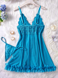 Transparent Hot Sexy Lingerie Women's Underwear See Through Flower Edging Lace Nightdress And Thongs Pijamas Sets Female Nighty