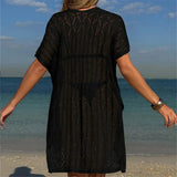 Sexy Short Sleeve Hollow Out Crochet Knitted Tunic Beach Cover Up Cover-ups Beach Dress Beach Wear Beachwear Female Women K6686