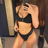 New Sexy Wrinkled Crinkled Strappy Bikini Women Swimwear Female Swimsuit Two-pieces Bikini set Bather Bathing Suit Swim V5224
